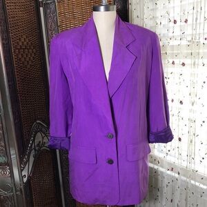 Vintage Saks Fifth Avenue Bold Purple 100% Silk Women's Blazer Jacket